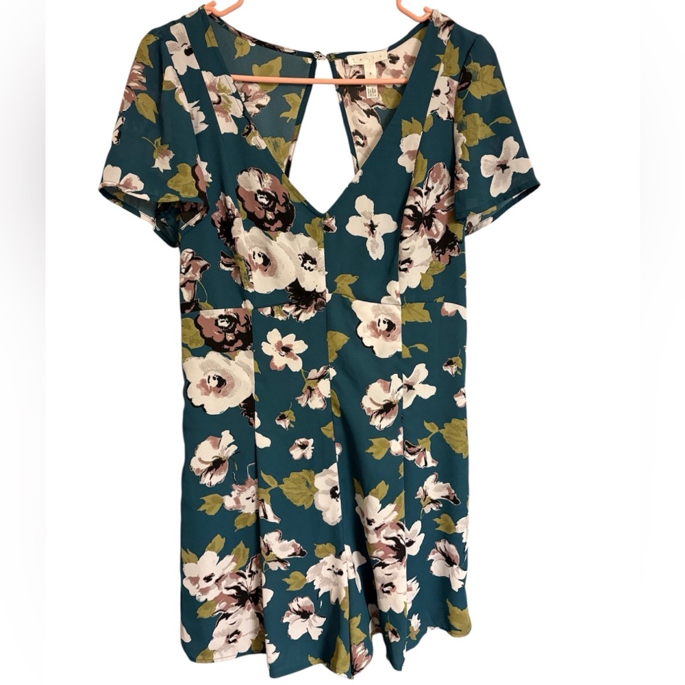 Leith Teal and Floral Patterned Romper
